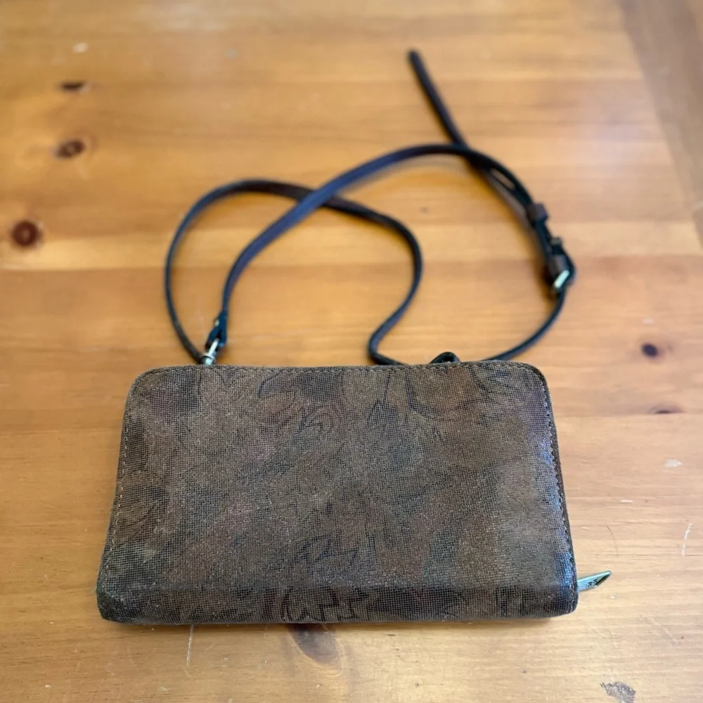 Patricia Nash Brown Metallic Wallet Purse Crossbody Brown Leather Minimalist
